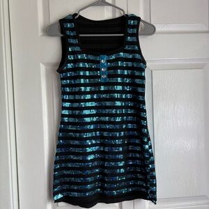 Blue and Black Sparkly Tank Top Dance Tunic Top - Size Medium